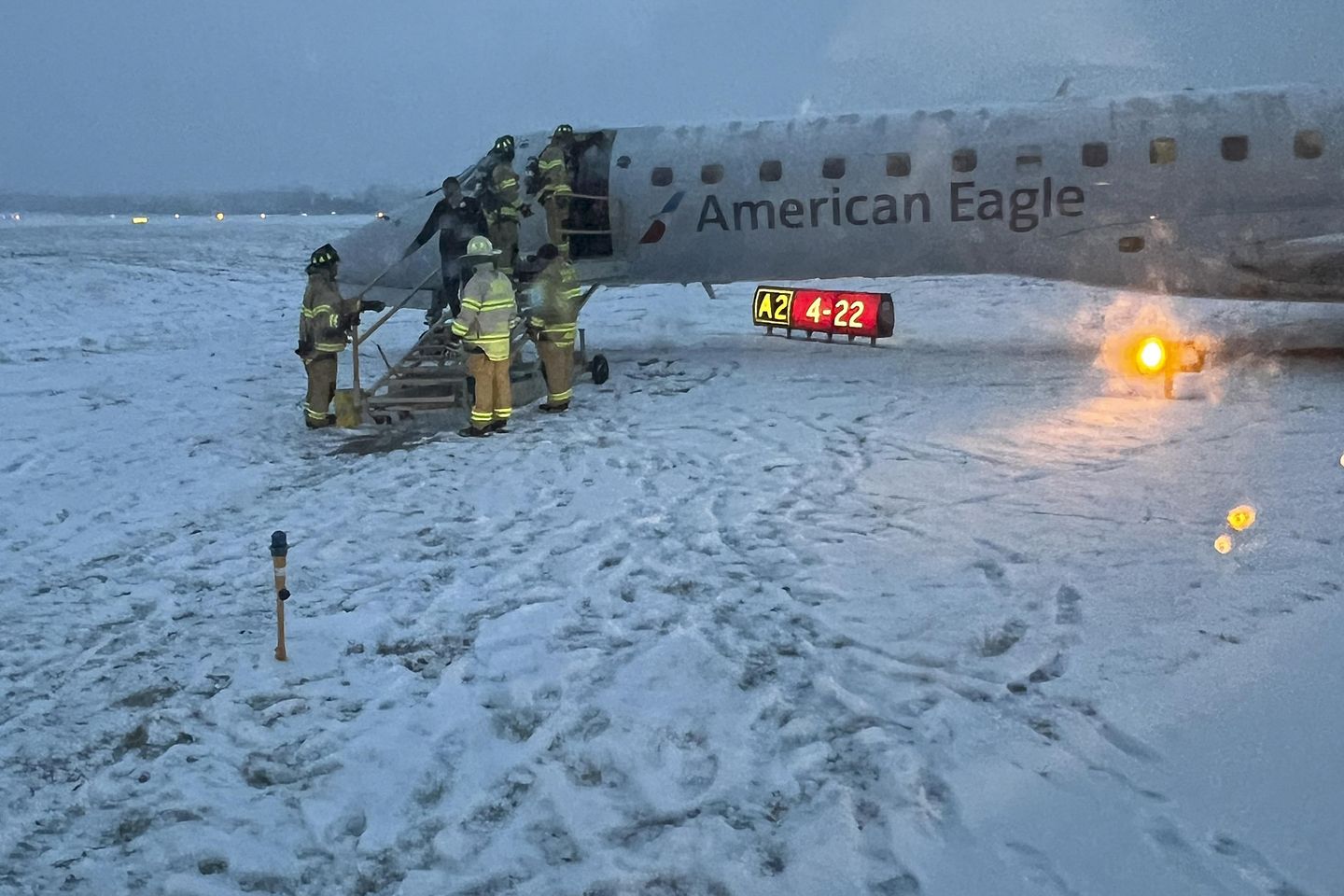 WATCH: Plane slides off snowy taxiway in Rochester, New York