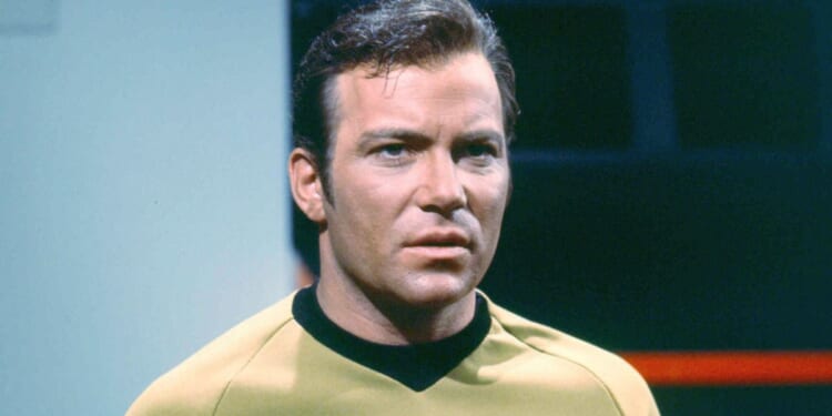 William Shatner is in character as Captain James T. Kirk of the Starship Enterprise in the classic science fiction television series "Star Trek" circa 1968.