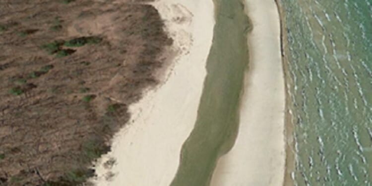 The Platte River is pictured next to Lake Michigan at Sleeping Bear Dunes National Lakeshore in Michigan.