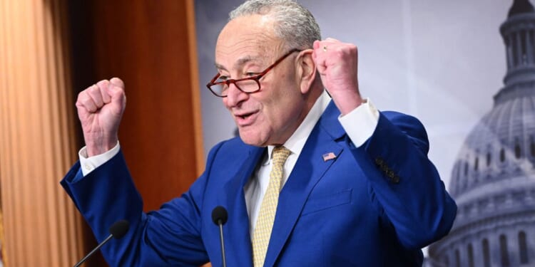 Senate Majority Leader Chuck Schumer speaks during a news conference at the U.S. Capitol in Washington, D.C., following the passage of a foreign aid bill in the Senate on Tuesday.