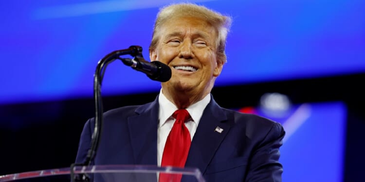 Former President Donald Trump, pictured speaking Saturday at the Conservative Political Action Conference in National Harbor, Maryland.