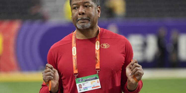 San Francisco 49ers then-defensive coordinator Steve Wilks walks onto the field before Super Bowl LVIII in Las Vegas, Nevada, on Sunday.