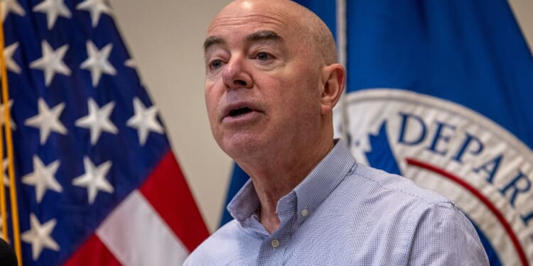 Department of Homeland Security Secretary Alejandro Mayorkas speaks during a news conference at a U.S. Border Patrol station in Eagle Pass, Texas, on Thursday.