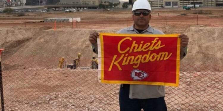 Kansas City Chiefs fan Gerard DeCosta claims to have buried this flag at Allegiant Stadium in Las Vegas in 2017.