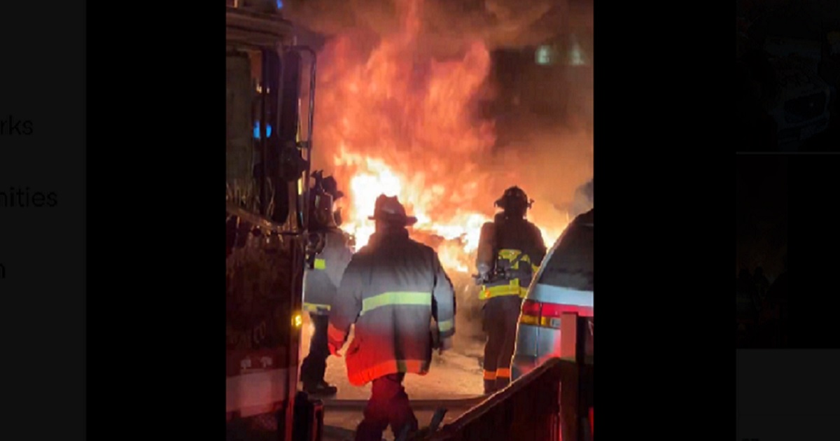 Firefighters on the scene Saturday night in San Francisco's Chinatown where an autonomous vehicle was set on fire by a crowd.