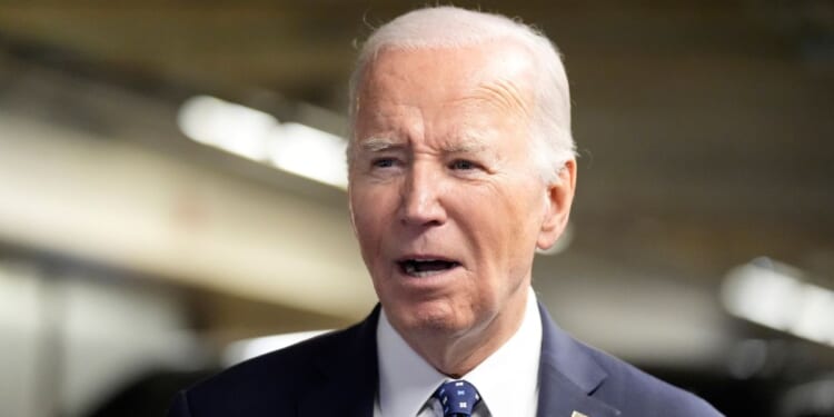 Joe Biden speaking with reporters in San Francisco