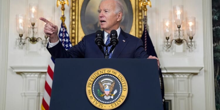 President Joe Biden spoke Thursday in the Diplomatic Reception Room of the White House, in Washington, D.C.