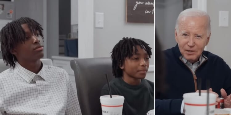 Christian and Carter of Raleigh, North Carolina, left, had dinner with President Joe Biden, right, at their home in January.