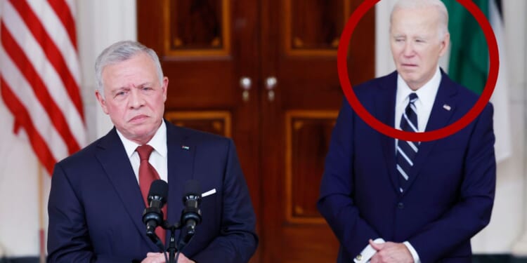 President Joe Biden, right, was noticed looking distracted as King of Jordan Abdullah II ibn Al Hussein delivered remarks at the White House in Washington, D.C, on Monday.