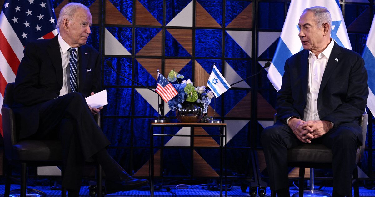 President Joe Biden, left, and Israel's Prime Minister Benjamin Netanyahu, right, speak prior to their statements and meeting in Tel Aviv, Israel, on Oct. 18.