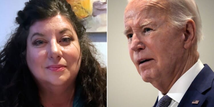 At left, Tara Reade poses for a photo during an interview with The Associated Press in Nevada City, California, on April 4, 2019. She has accused President Joe Biden, right, of sexually assaulting her.