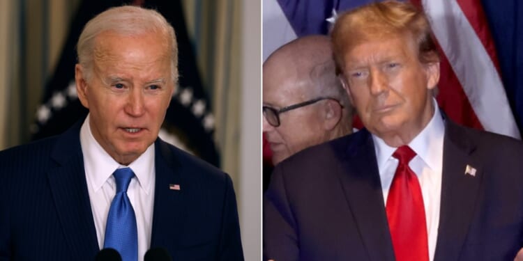 President Joe Biden, left; former President Donald Trump, right.