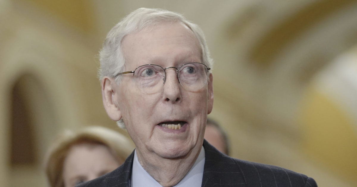 Mitch McConnell talking after a policy luncheon