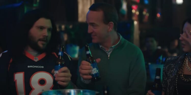 Peyton Manning, center, was one celebrity featured in Bud Light's Super Bowl commercial designed to boost sales following the 2023 boycott of the company.