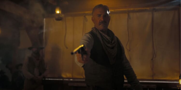 Actor Kevin Costner as seen in the reveal trailer for his new Western epic "Horizon: An American Saga."