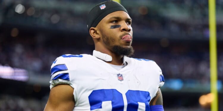 Dallas Cowboys running back Tony Pollard looks on before kickoff against the Philadelphia Eagles Dec. 24, 2022, in Arlington, Texas. (