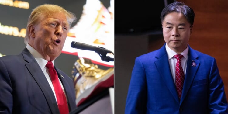 Former President Donald Trump, left, pictured in a speech in Philadelphia on Saturday, and Democratic Rep. Ted Lieu of California, in an October file photo from the Capitol.