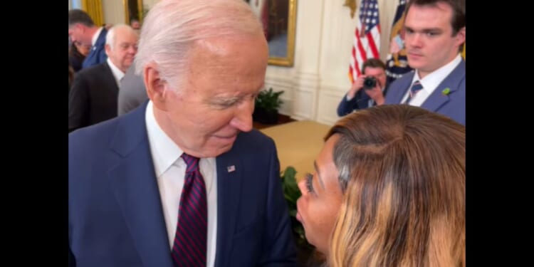 Mayor Tiffany Henyard of Dolton, Illinois, speaks to President Joe Biden.