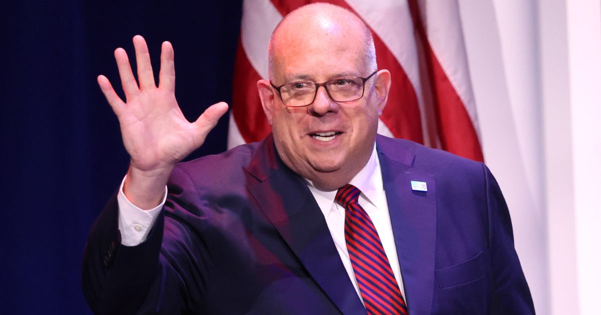 Maryland's then-Gov. Larry Hogan speaks to guests at the Republican Jewish Coalition Annual Leadership Meeting in Las Vegas, Nevada, on Nov. 18, 2022.