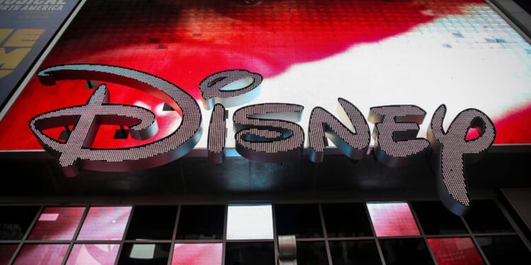 The logo for Disney displayed in Times Square in 2017.