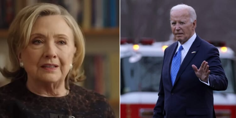 Former Democratic presidential candidate Hillary Clinton, left; President Joe Biden, right.