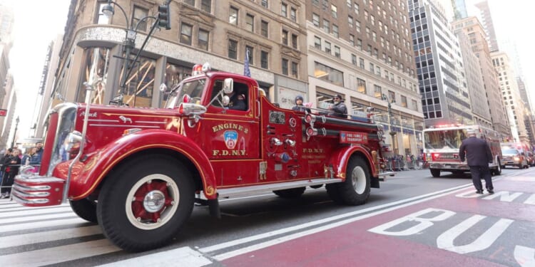 The New York Fire Department's Engine 2 is driven in the city's Veterans Day Parade on Nov. 11.