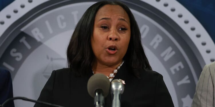 Fulton County District Attorney Fani Willis speaks during a news conference at the Fulton County Government building on Aug. 14, 2023, in Atlanta, Georgia