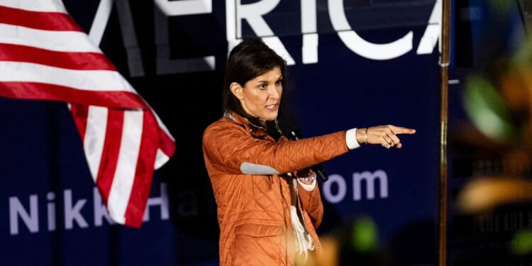 former U.N. Ambassador Nikki Haley speaking at a campaign event in South Carolina