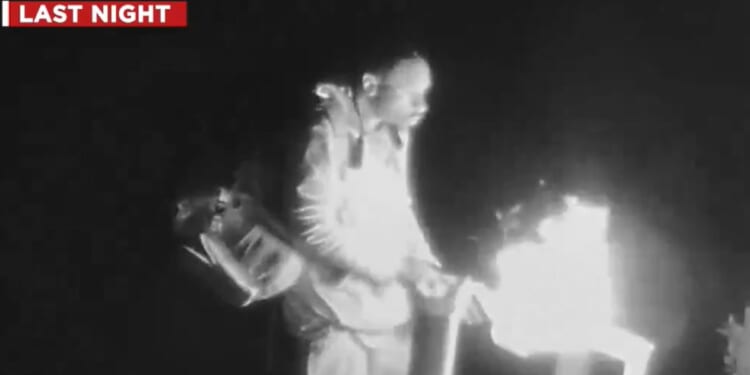 KSWB-TV in San Diego shared video of a man setting fire to its property.