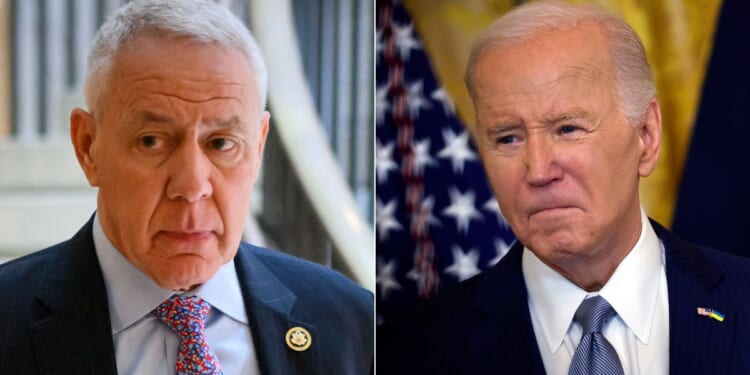 Republican Rep. Ken Buck, left, has introduced a House Resolution calling on Vice President Kamala Harris to invoke the 25th Amendment, declaring President Joe Biden, right, unfit to serve as president.