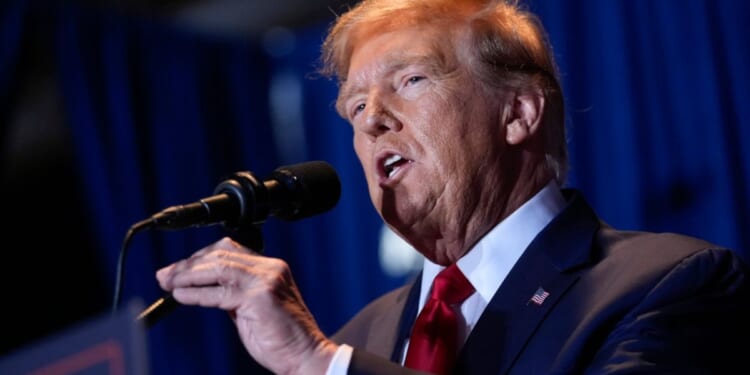 Republican presidential candidate former President Donald Trump speaks at a primary election night party at the South Carolina State Fairgrounds in Columbia, South Carolina, on Saturday.