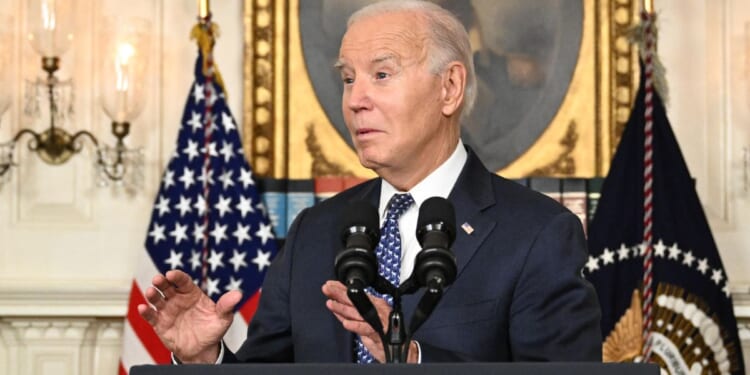 President Joe Biden speaks about the special counsel report in the Diplomatic Reception Room of the White House in Washington on Thursday.