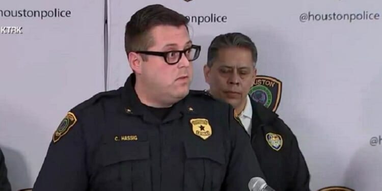 Houston Police Homicide Division Cmdr. Chris Hassig addresses the media on Monday.