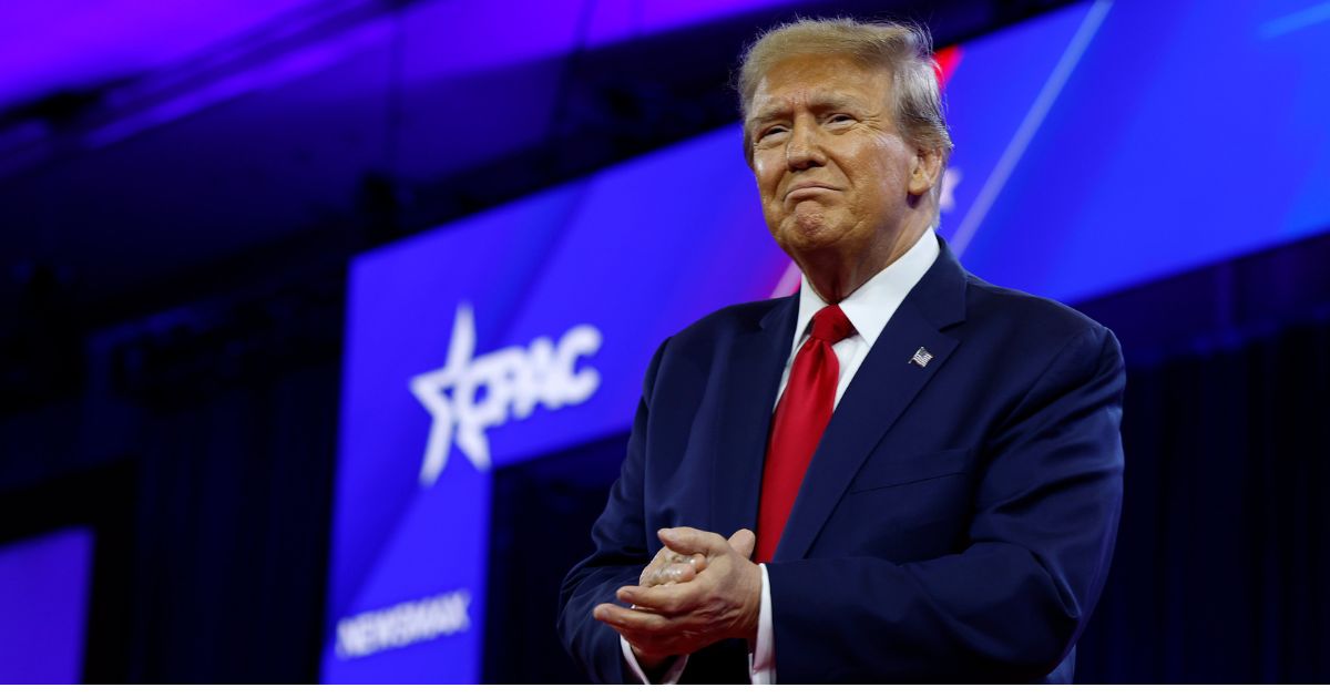 Republican presidential candidate and former U.S. President Donald Trump speaks at the Conservative Political Action Conference at the Gaylord National Resort Hotel And Convention Center Saturday in National Harbor, Maryland.