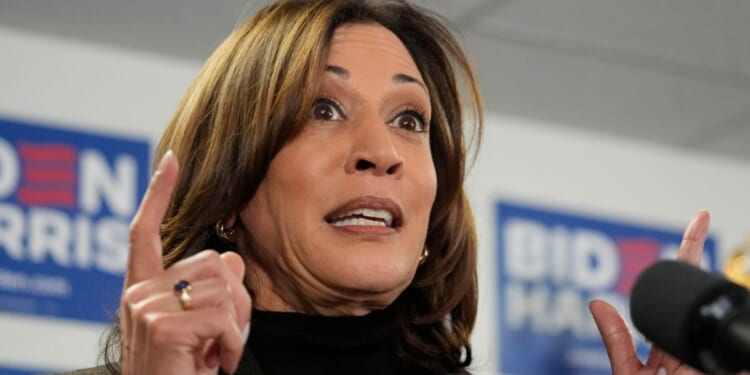 Vice President Kamala Harris speaks Saturday at the campaign headquarters of President Joe Biden in Wilmington, Delaware.