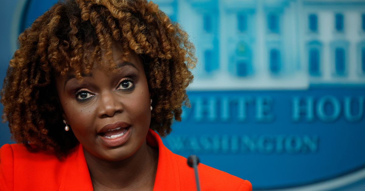 White House press secretary Karine Jean-Pierre talks to reporters during the daily news conference in the Brady Press Briefing Room at the White House in Washington on Wednesday.