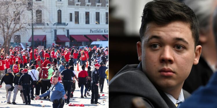 Kyle Rittenhouse, right, took to social media following the Super Bowl parade shooting in Kansas City, Missouri, to question why he was treated one way and the parade shooters treated another by the media.