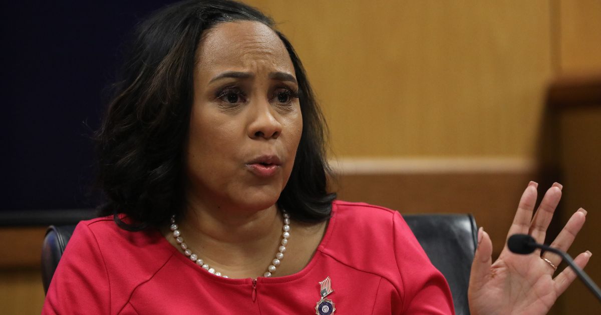 Fulton County District Attorney Fani Willis testifies during a hearing in the case of the State of Georgia v. Donald John Trump at the Fulton County Courthouse in Atlanta, Georgia, on Thursday.