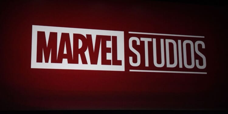 The Marvel Studios logo onstage during the Walt Disney Studios special presentation at CinemaCon 2022.