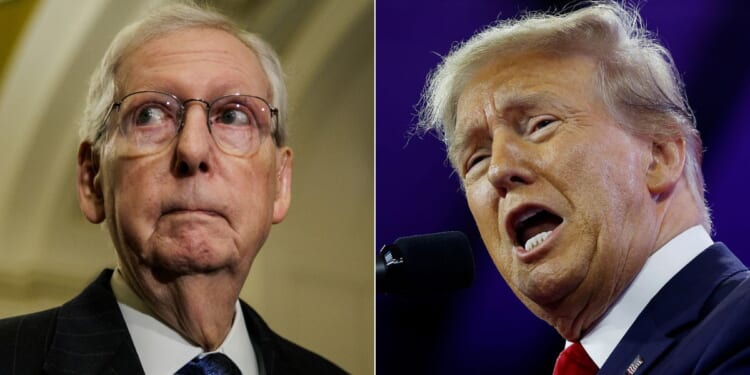 As former President Donald Trump comes closer to securing the Republican nomination, Senate Minority Leader Mitch McConnell, left, may be pressured to endorse Trump.