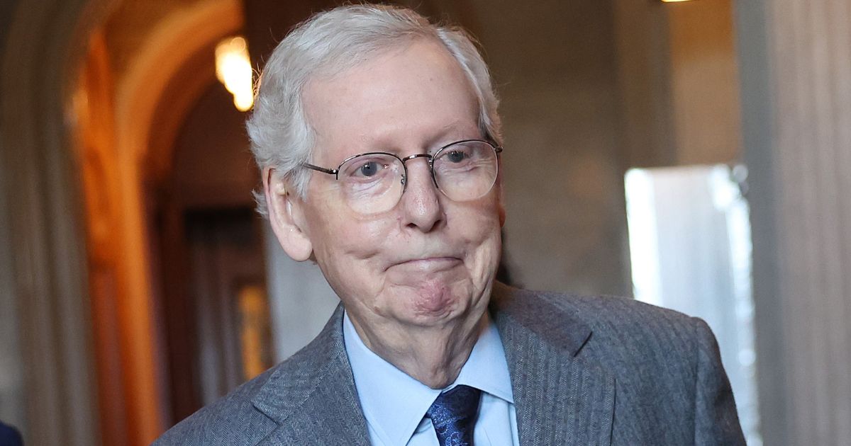 Senate Minority Leader Mitch McConnell arrives for a Senate Republican meeting at the U.S. Capitol in Washington, D.C., on Thursday.