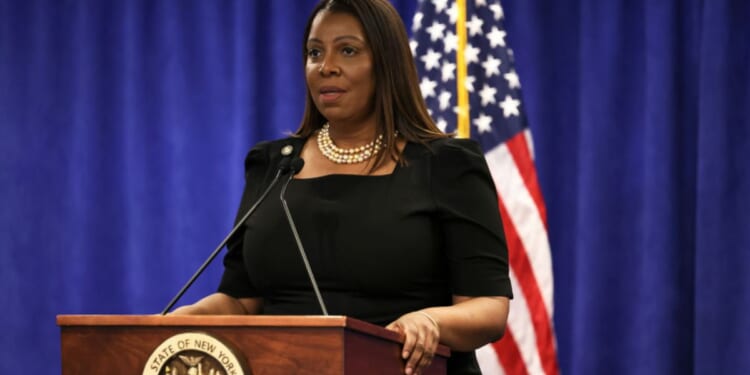 New York Attorney General Letitia James speaks during a news conference following a verdict against former U.S. President Donald Trump in a civil fraud trial on Feb. 16, in New York City.