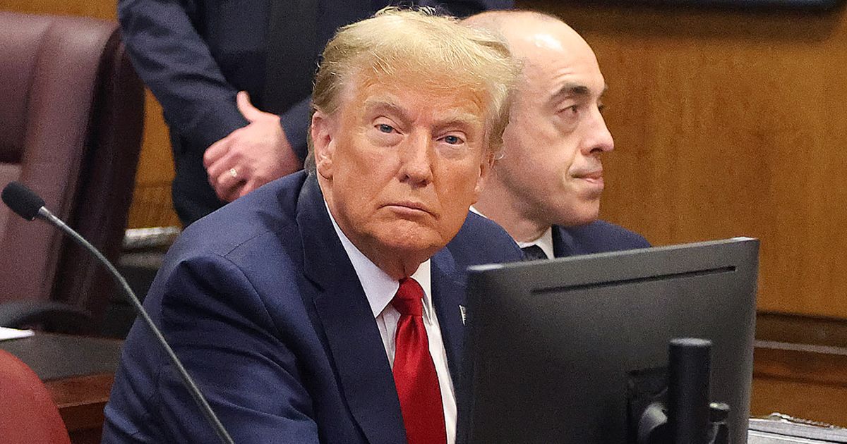 Former President Donald Trump awaits the start of a hearing in New York City Criminal Court on Thursday.