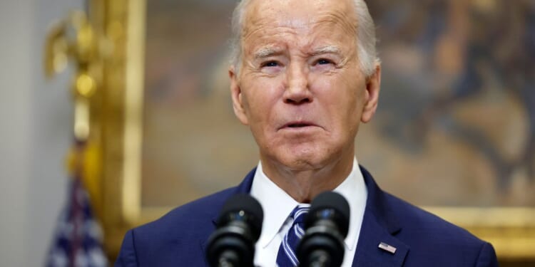 President Joe Biden delivers remarks from the Roosevelt Room of the White House on Friday in Washington, D.C.