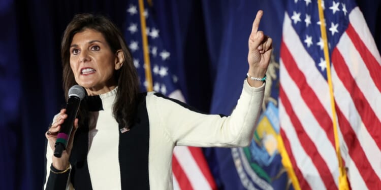 Republican presidential contender Nikki Haley speaks Sunday during a campaign event at the Detroit Marriott Troy in Troy, Michigan.