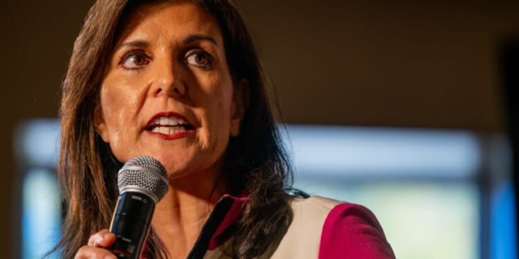 Republican presidential contender Nikki Haley, pictured campaigning in a Columbia, South Carolina, restaurant on Thursday.