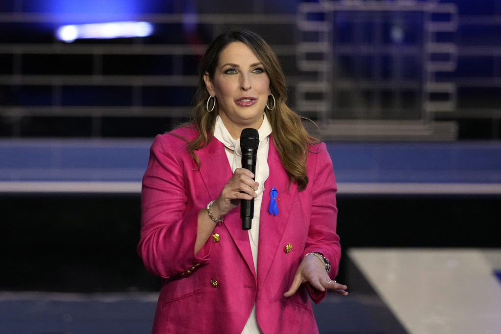 Republican National Committee chair Ronna McDaniel speaks before a Republican presidential primary debate, Nov. 8, in Miami.