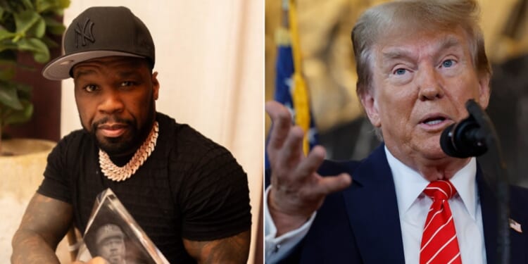 Rapper 50 Cent, left; former President Donald Trump, right.