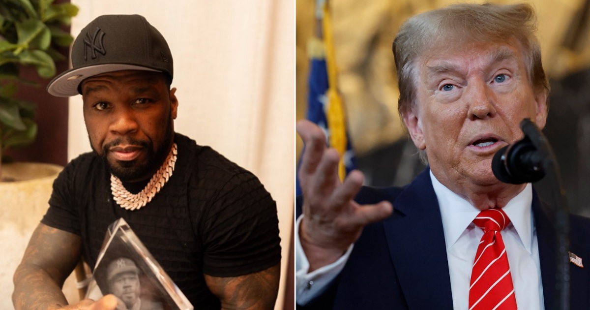 Rapper 50 Cent, left; former President Donald Trump, right.