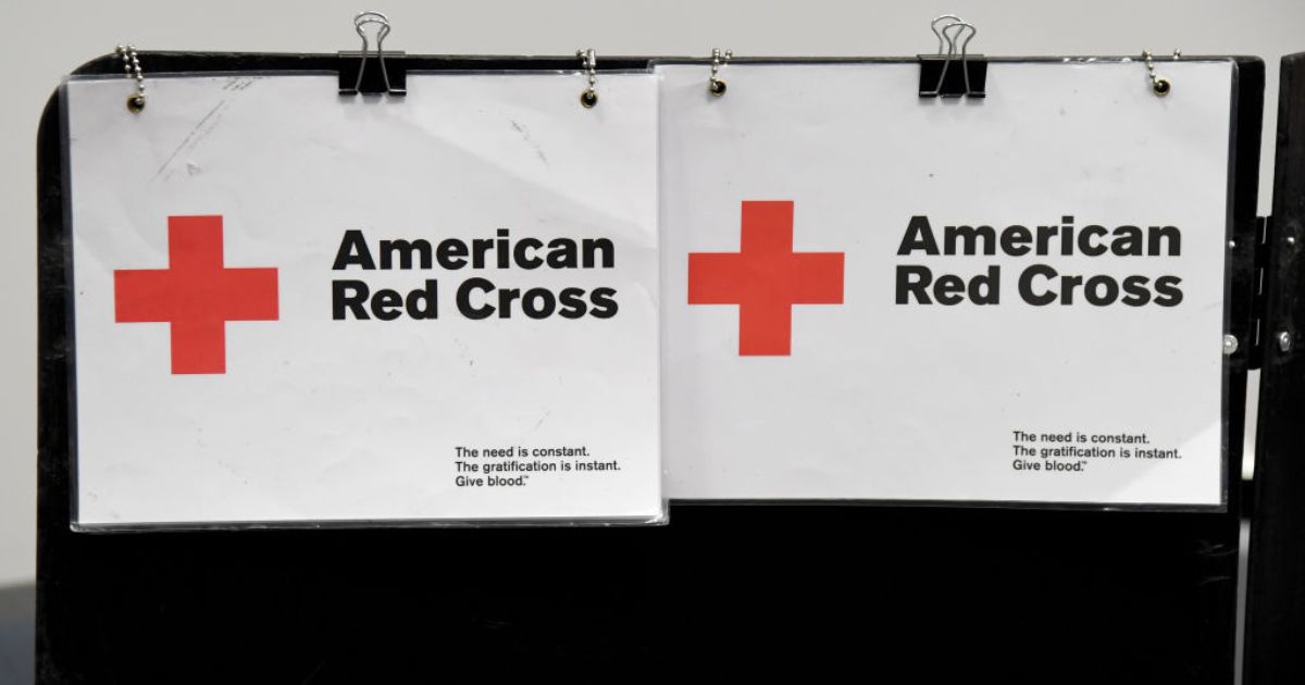 Signs are posted at an intake area during an American Red Cross blood drive in Las Vegas, Nevada.